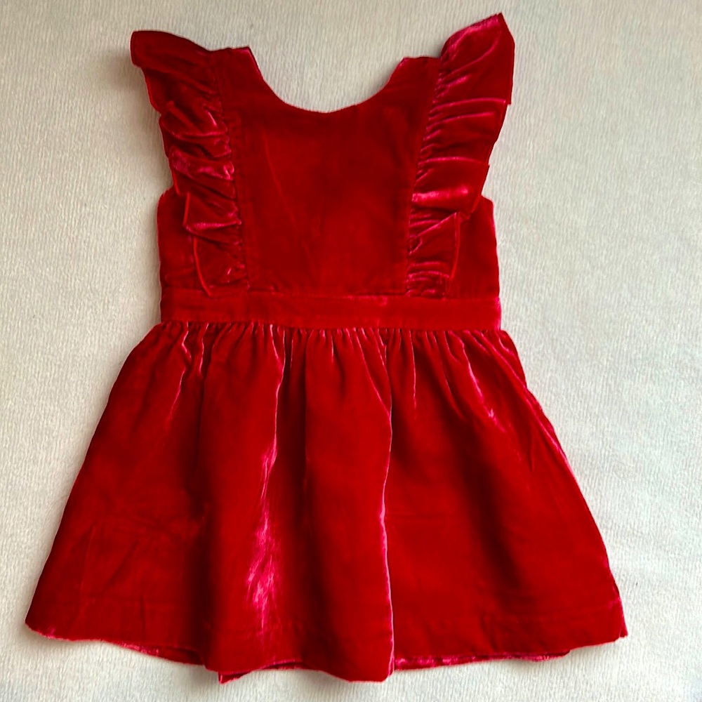 Red velvet flutter sleeve crewcuts dress - Kids. Color: Red. Size 2 NWT